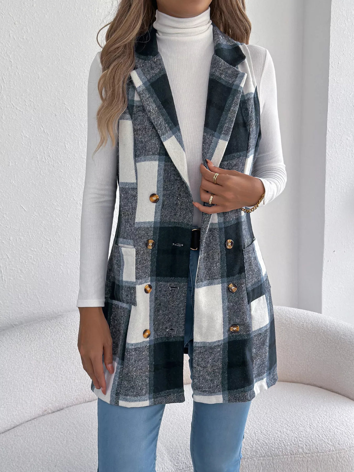 Plaid Double-Breasted Vest Coat | STAHlin RADIANCE
