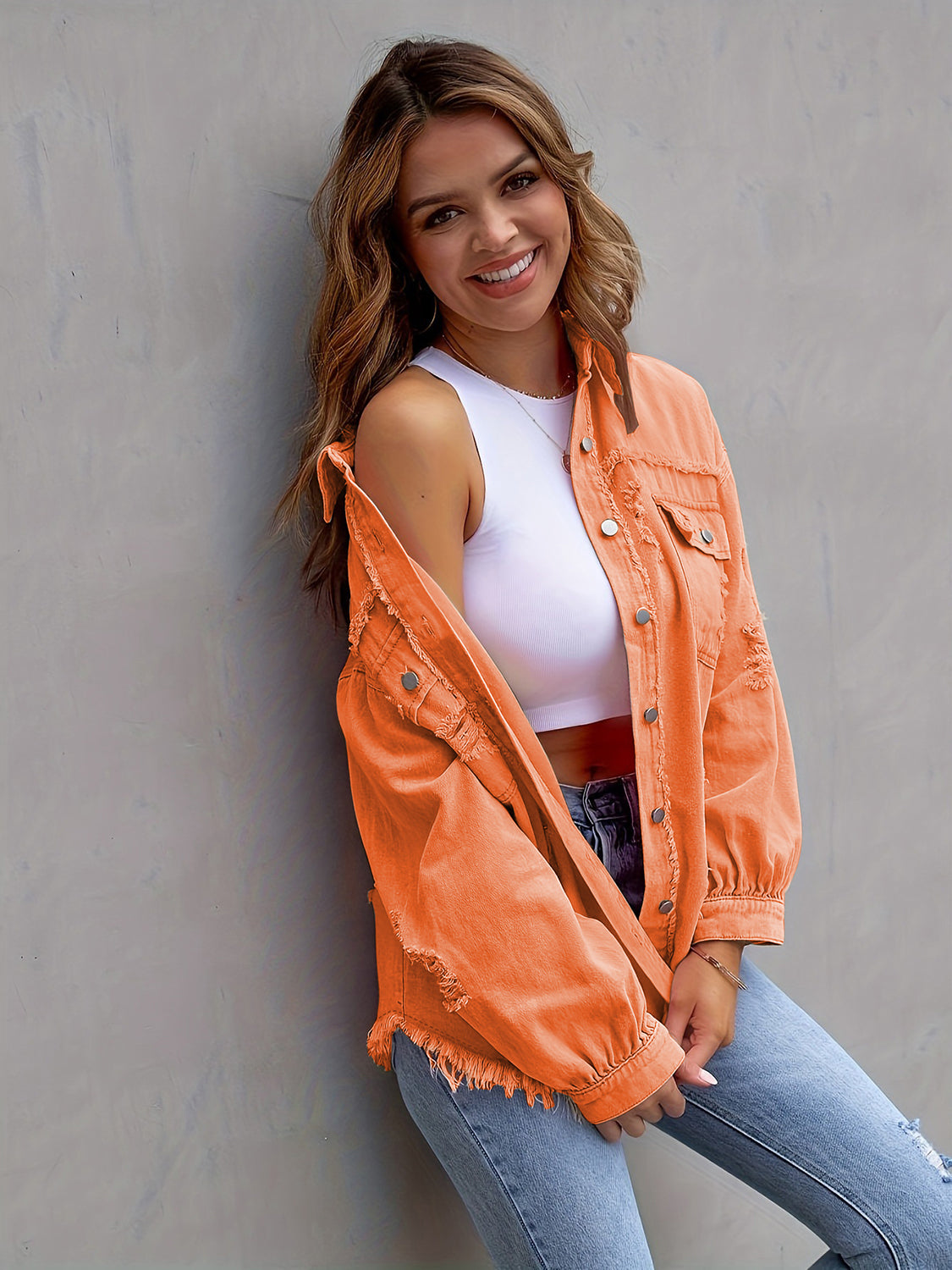 Distressed Drop Shoulder Denim Jacket | STAHlin RADIANCE