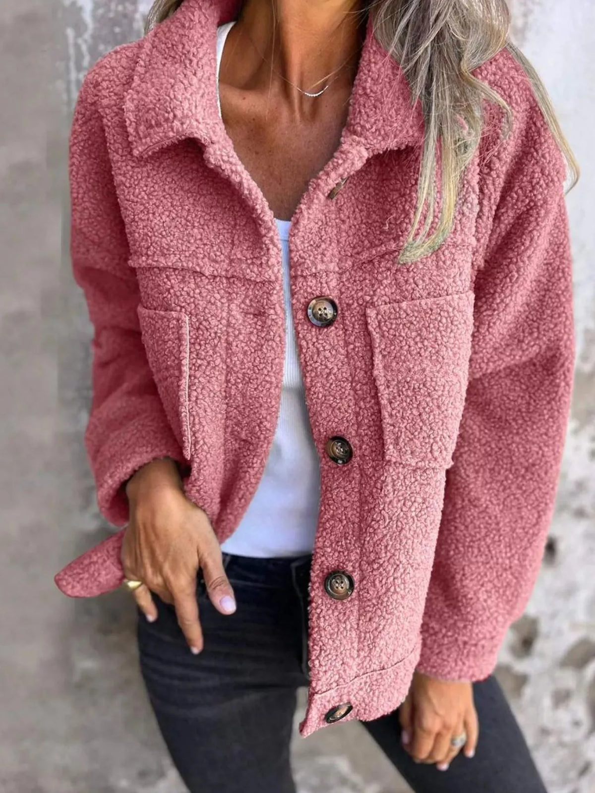 Full Size Single-Breasted Sherpa Shacket Plus Size | STAHlin RADIANCE