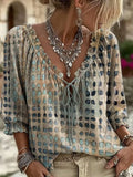 Full Size Tie Neck 3/4 Sleeve Blouse Plus Size | STAHlin RADIANCE