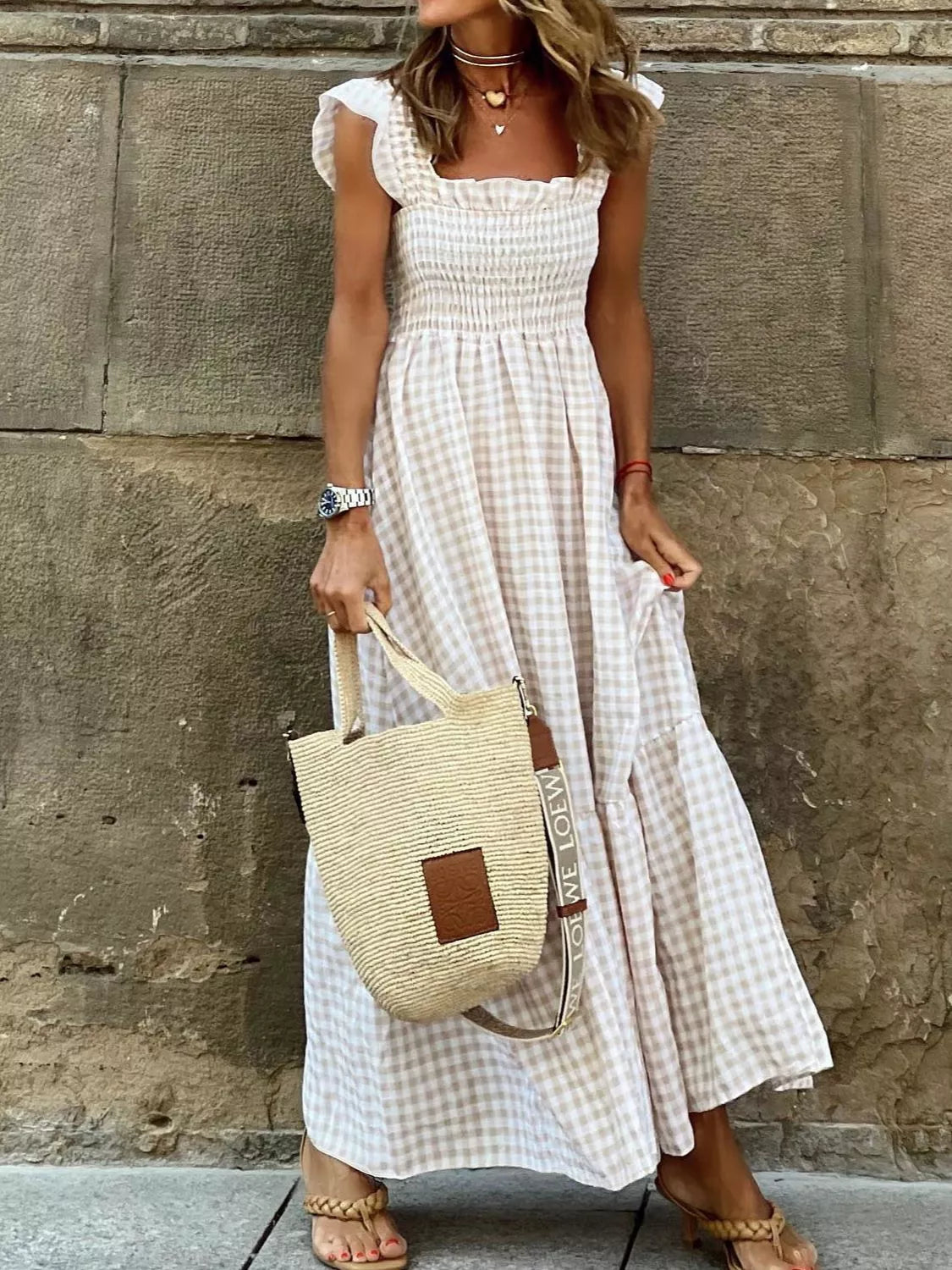 Full Size Gingham Smocked Ruffle Maxi Dress Plus Size | STAHlin RADIANCE