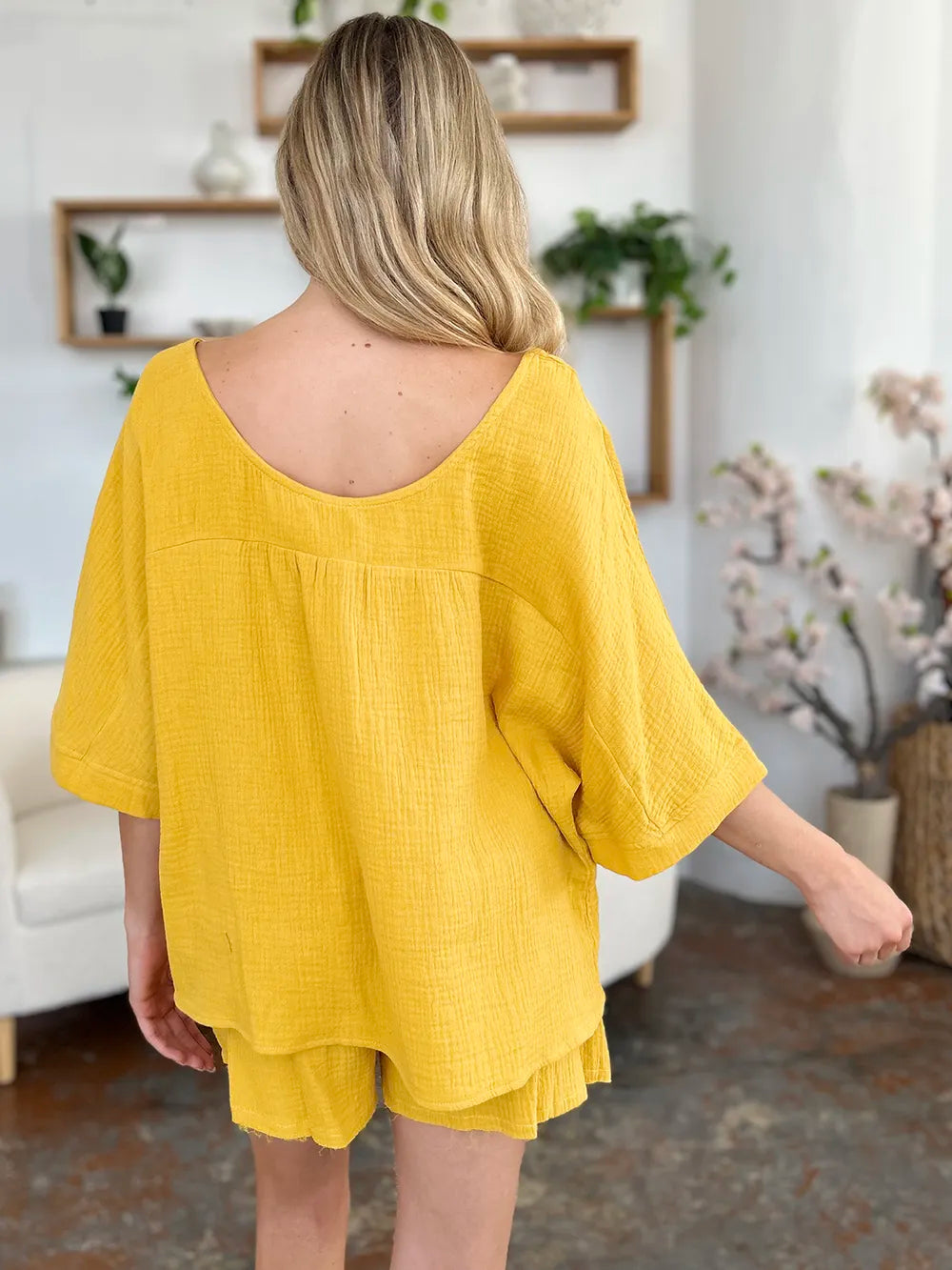 Double Take Texture Half Sleeve T-Shirt and Drawstring Shorts Set | STAHlin RADIANCE