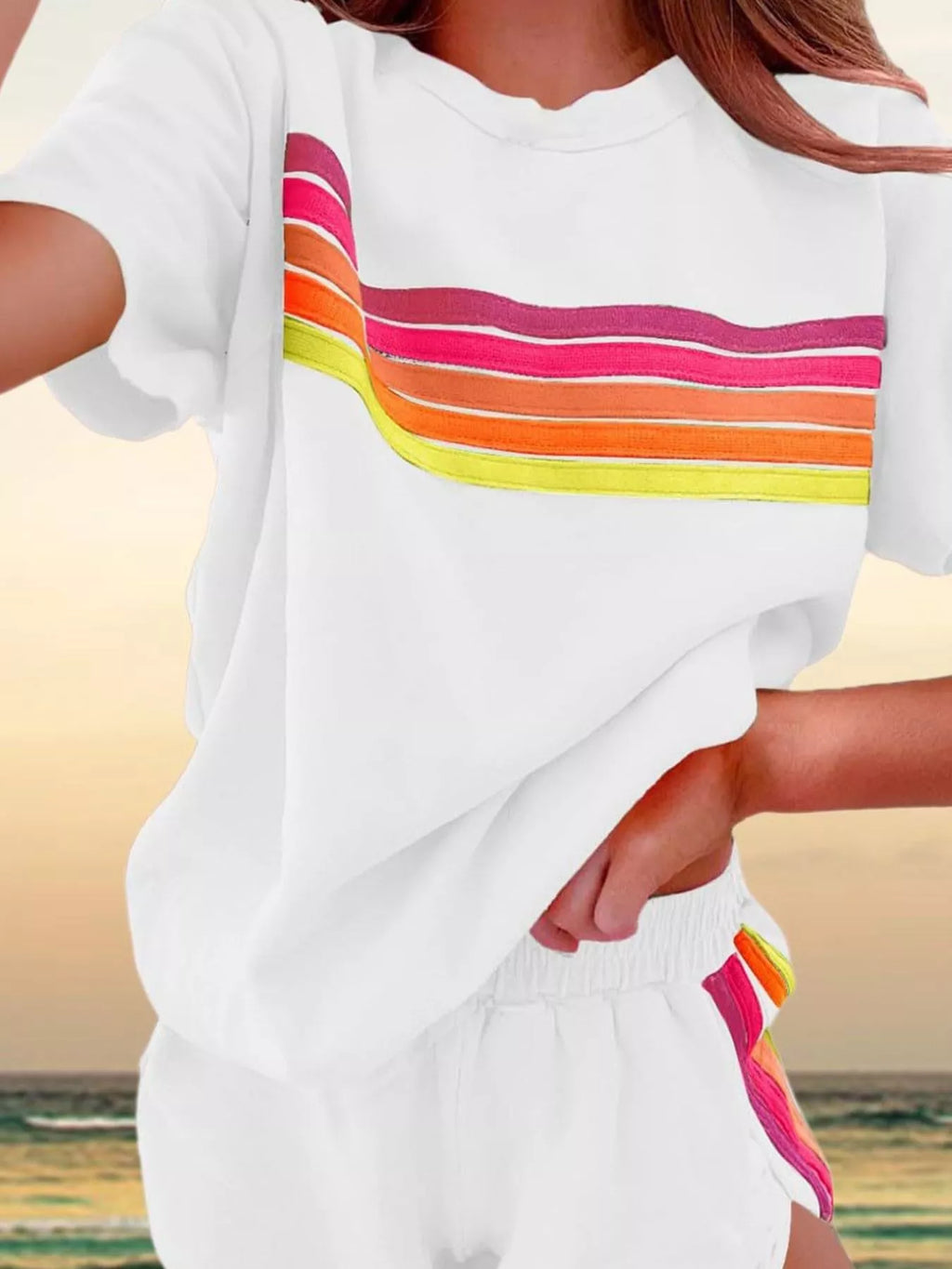 Rainbow Striped Round Neck Top and Shorts Set | STAHlin RADIANCE