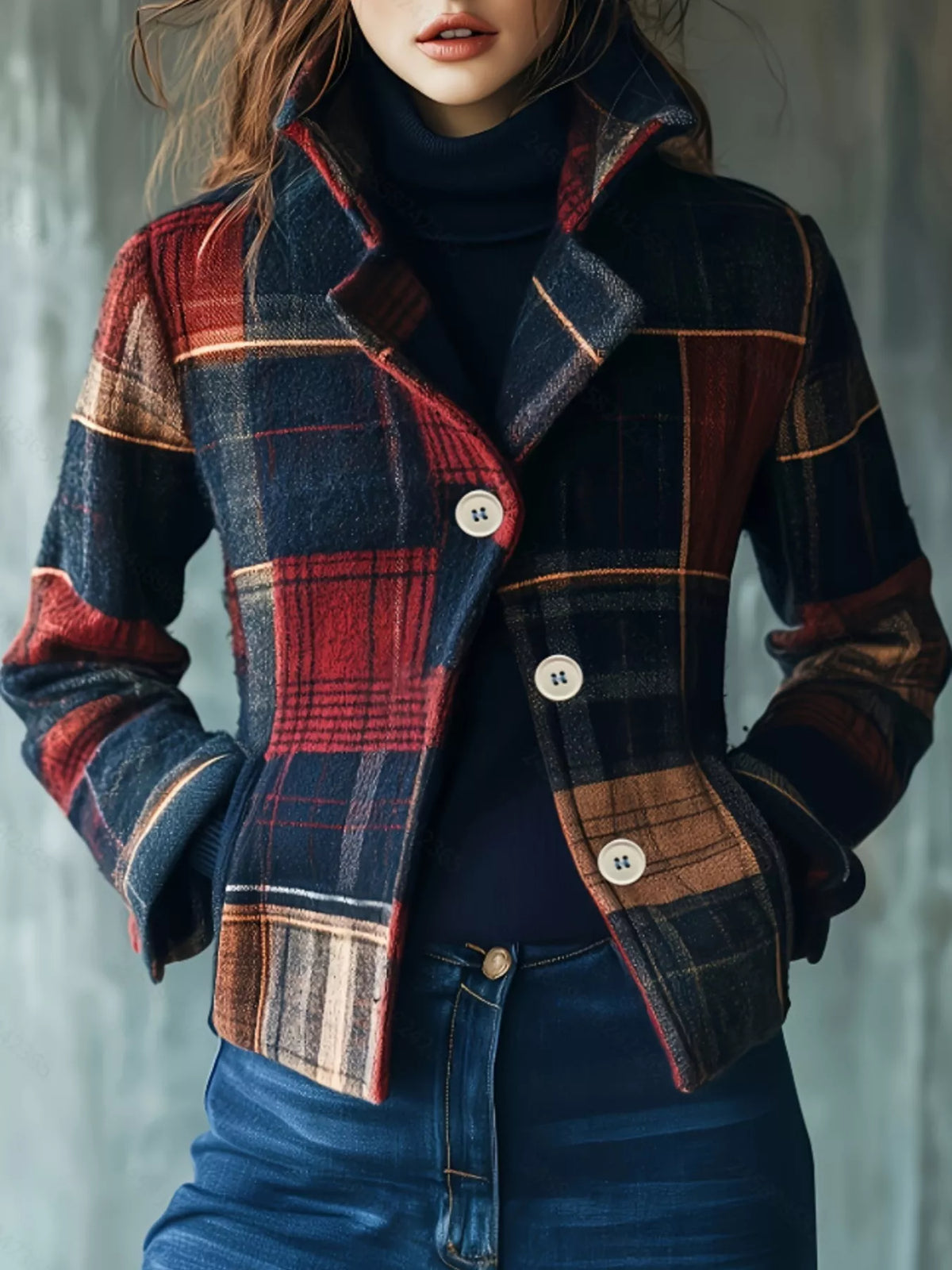 Full Size Vintage Plaid Button Up Outerwear Plus Size | STAHlin RADIANCE