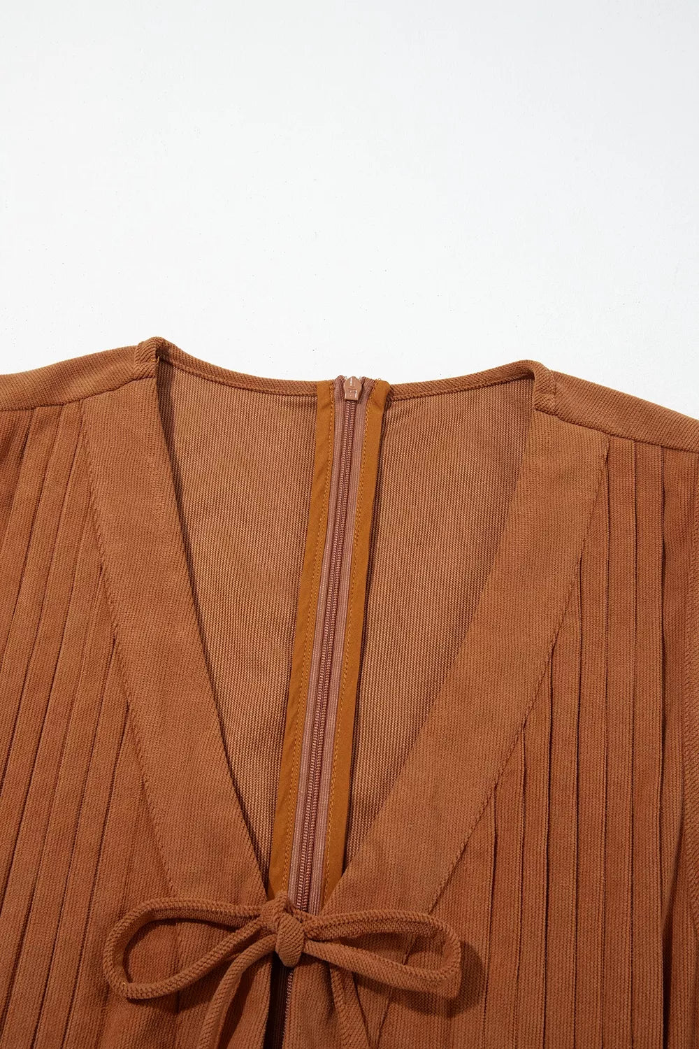 Solid Color Tie V Neck Sleeveless Corduroy Romper | STAHlin RADIANCE