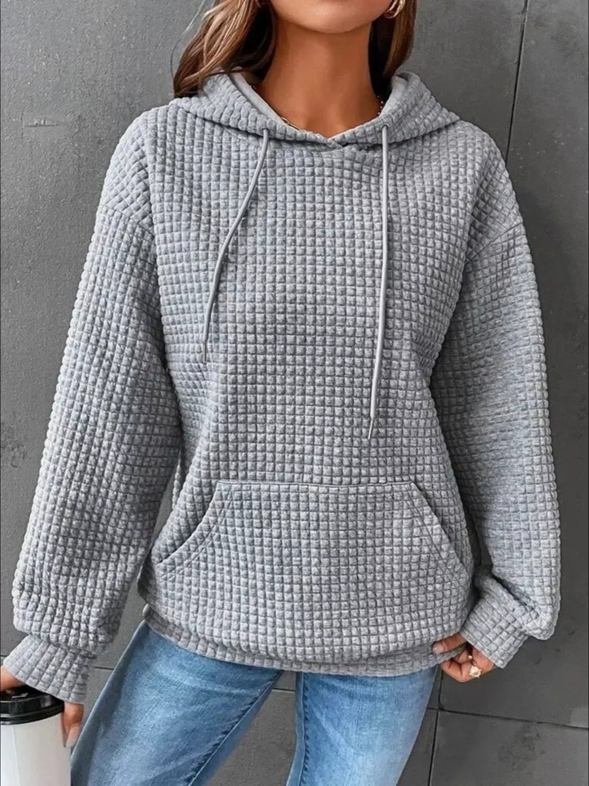 Full Size Textured Kangaroo Pocket Hoodie Plus Size | STAHlin RADIANCE