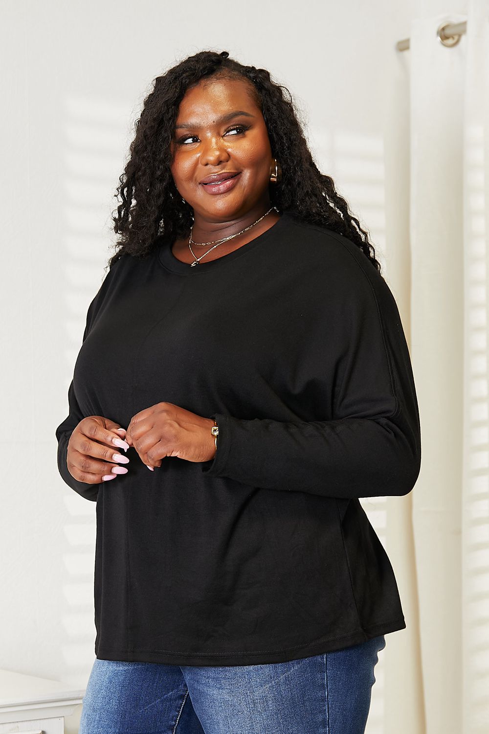 Double Take Seam Detail Round Neck Long Sleeve Top | STAHlin RADIANCE