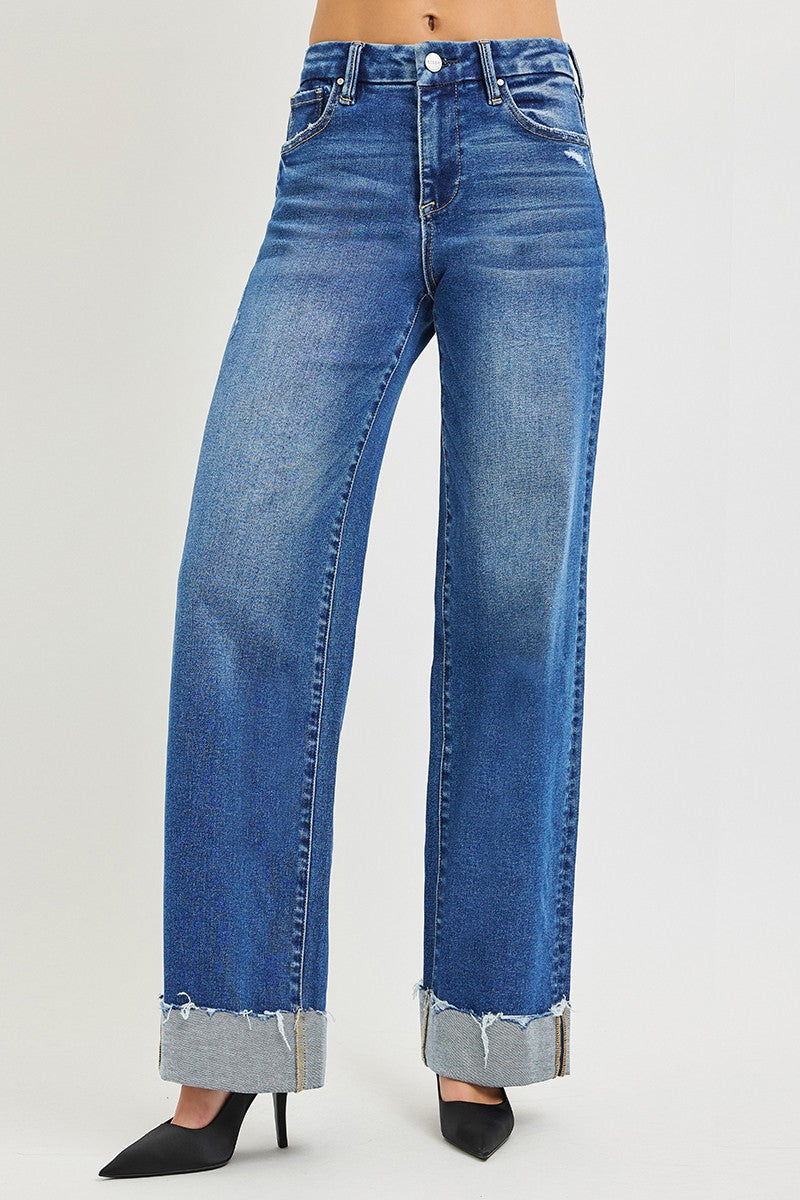RISEN High Rise Wide Leg Jeans With Cuffed Hem | STAHlin RADIANCE