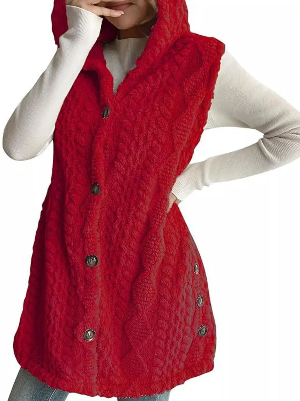 Hooded Button-Up Sherpa Vest Coat | STAHlin RADIANCE