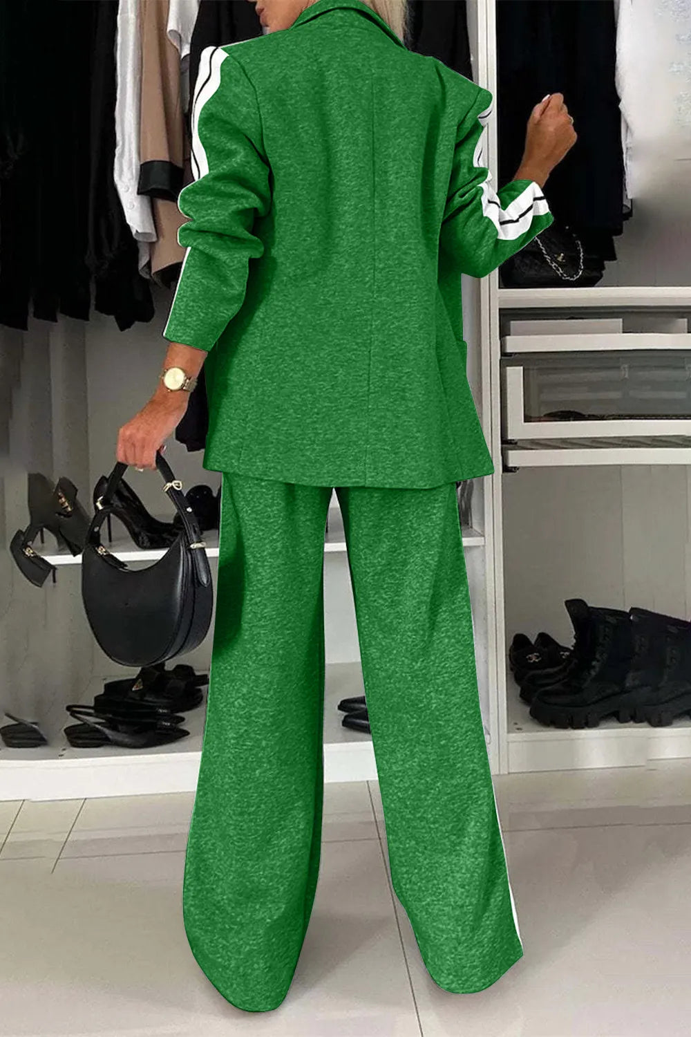 Full Size Contrast Lapel Collar Top and Pants Set | STAHlin RADIANCE