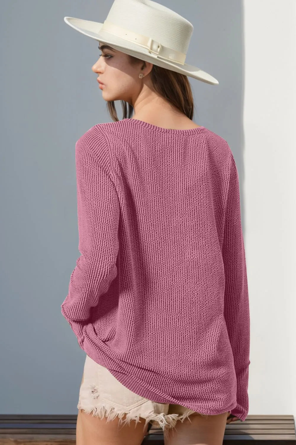 Double Take Full Size Notched Thumbhole Long Sleeve T-Shirt | STAHlin RADIANCE