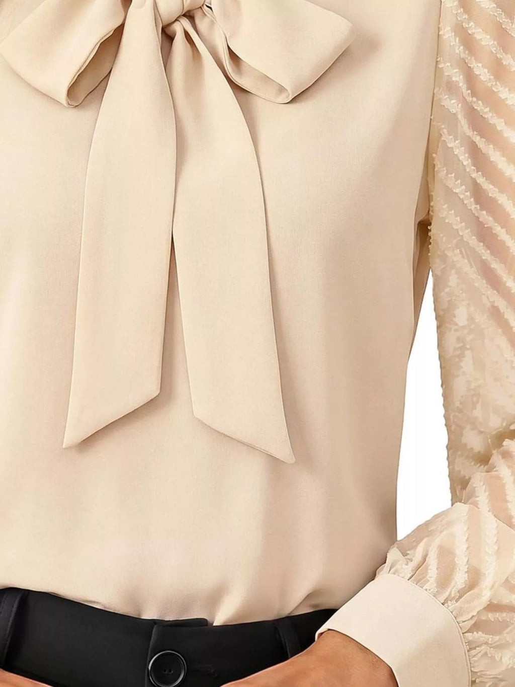 Bow-Tie Blouse with Sheer Chevron Long Sleeves | STAHlin RADIANCE