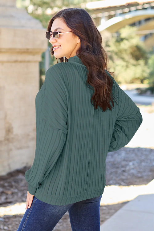 Basic Bae Full Size Ribbed Exposed Seam Mock Neck Knit Top | STAHlin RADIANCE