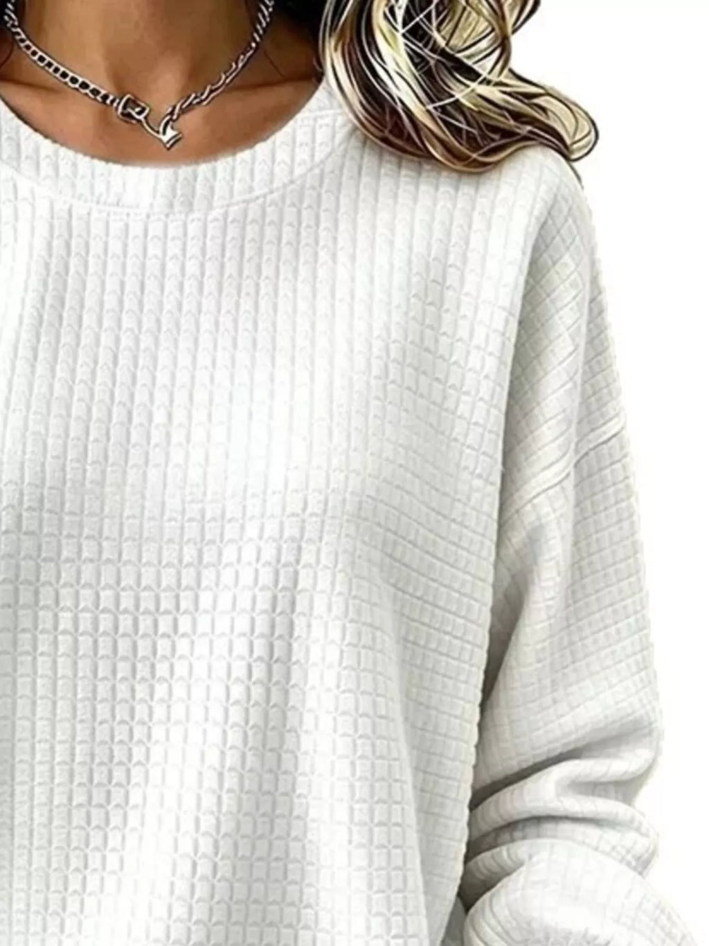 Full Size Textured Crew Neck Long Sleeve Sweatshirt Plus Size | STAHlin RADIANCE
