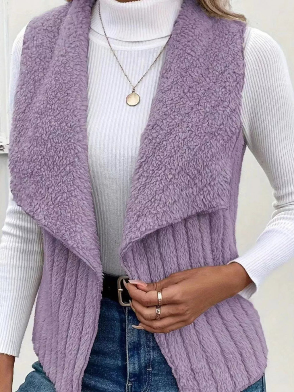 Cozy Fleece Open Front Vest Coat | STAHlin RADIANCE