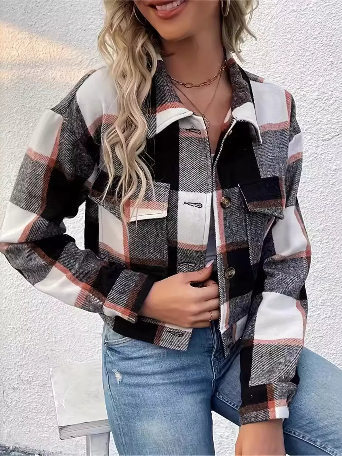 Plaid Button-Down Crop Jacket | STAHlin RADIANCE