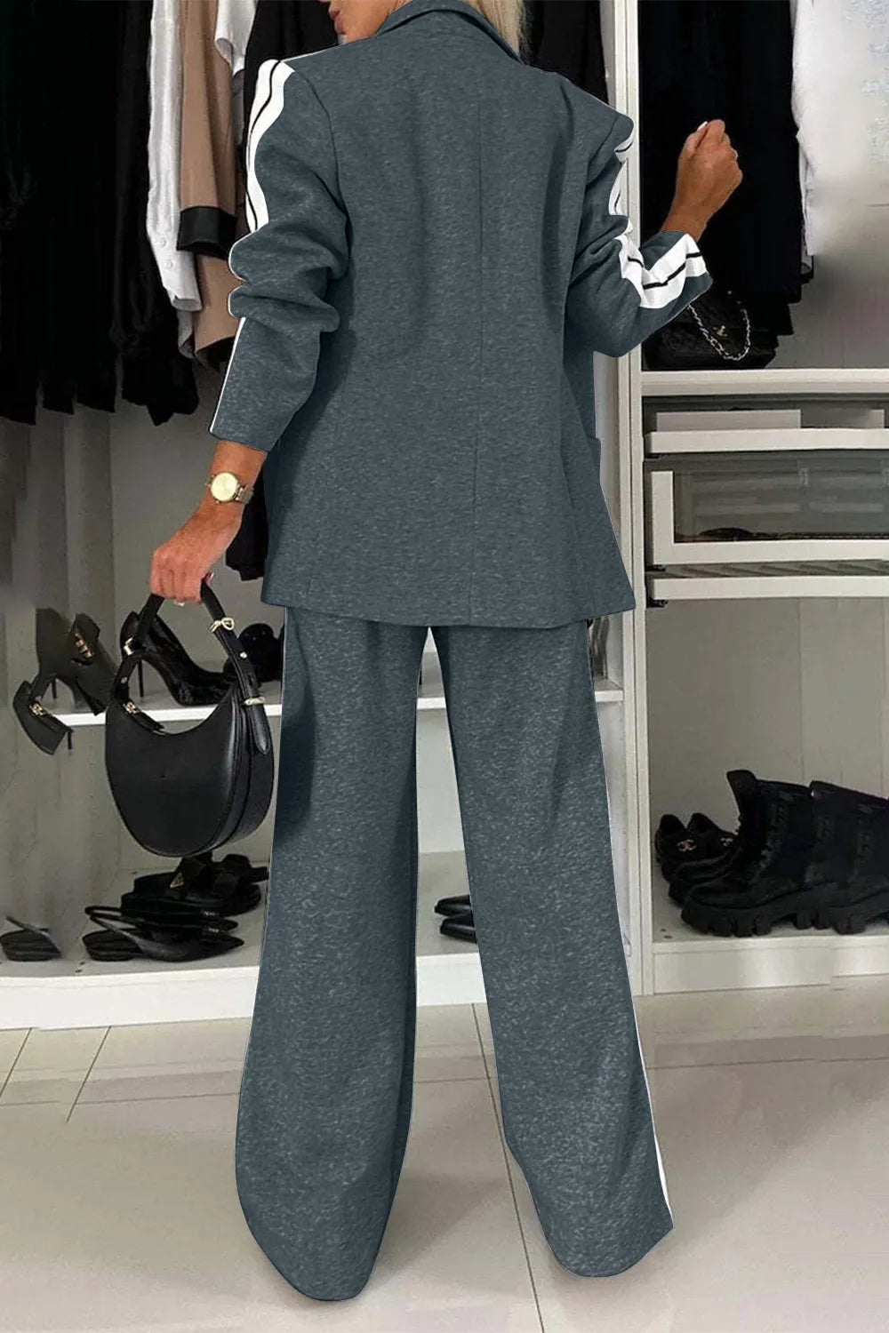 Full Size Contrast Lapel Collar Top and Pants Set | STAHlin RADIANCE