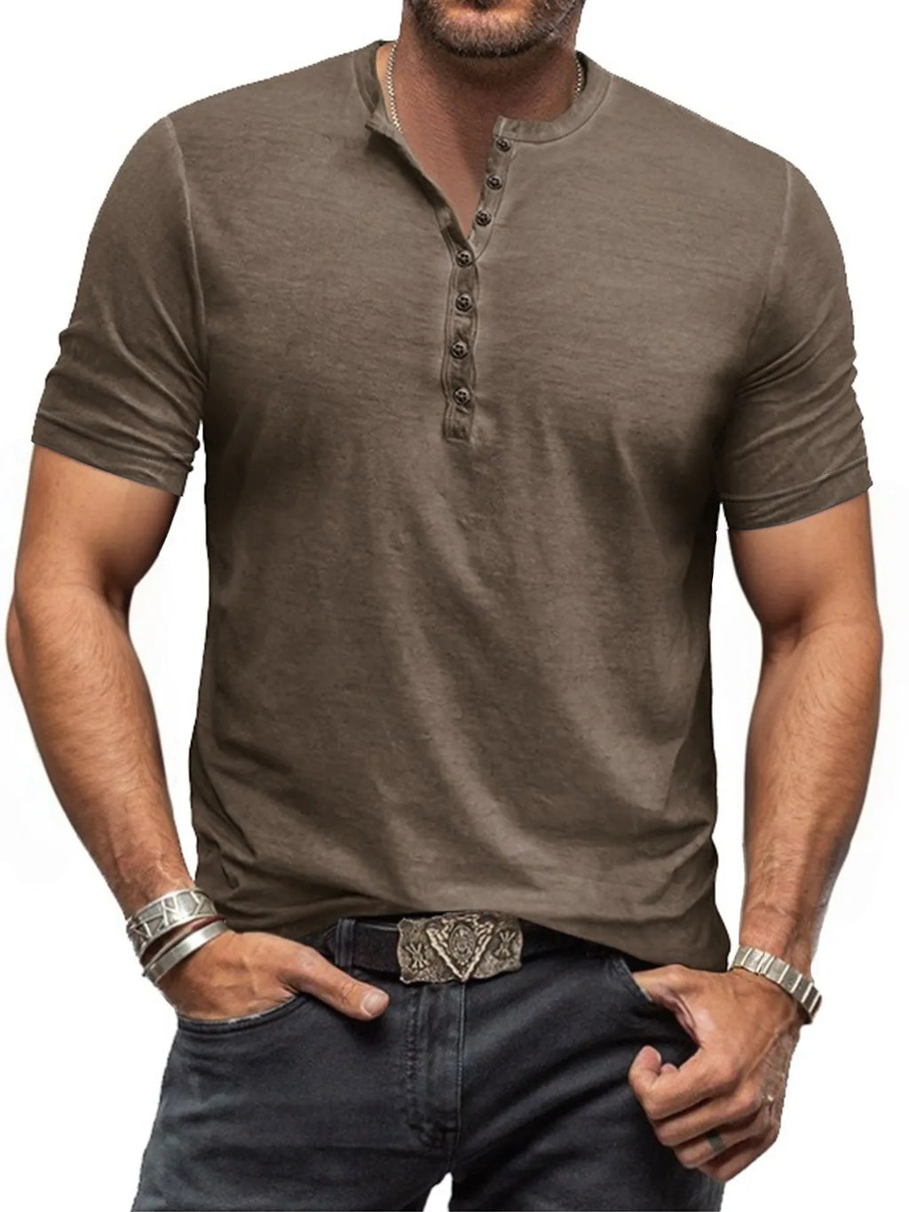 Men's Full Size Button Detail Short Sleeve Polo Plus Size | STAHlin RADIANCE