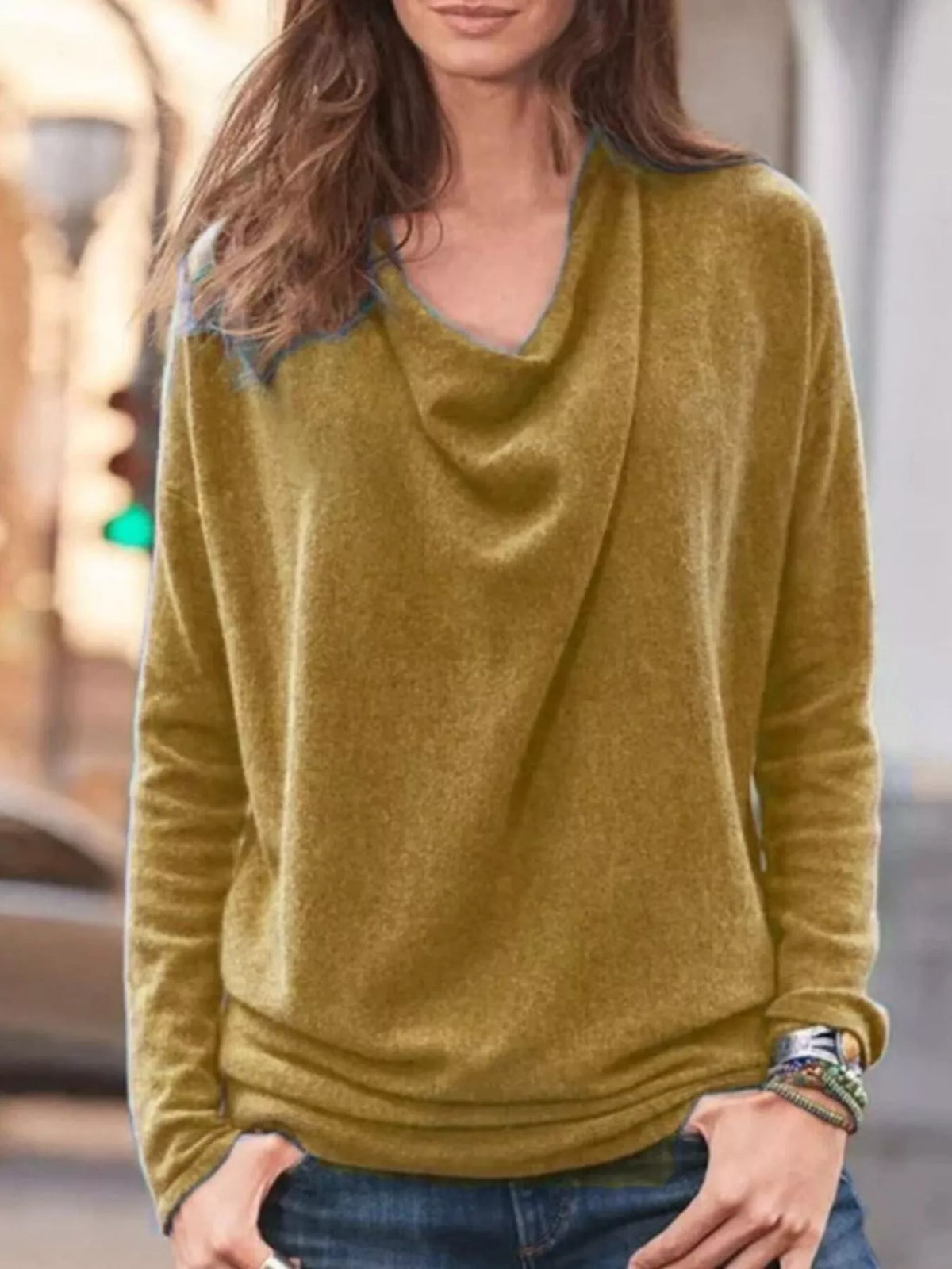 Full Size Cowl Neck Long Sleeve Top Plus Size | STAHlin RADIANCE