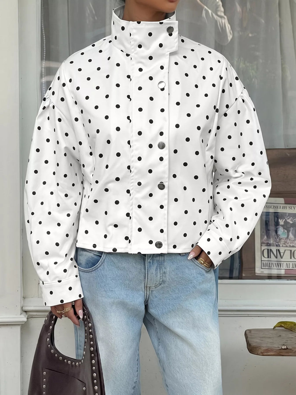 Polka Dot Zip Up Cropped Jacket | STAHlin RADIANCE