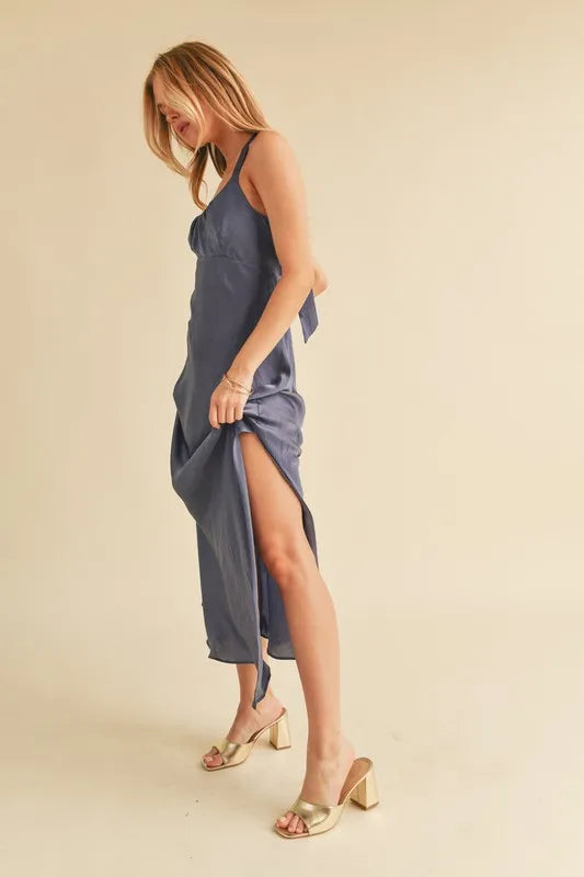 Aemi + Co Ruched Side Slit Cutout Back Maxi Cami Dress | STAHlin RADIANCE