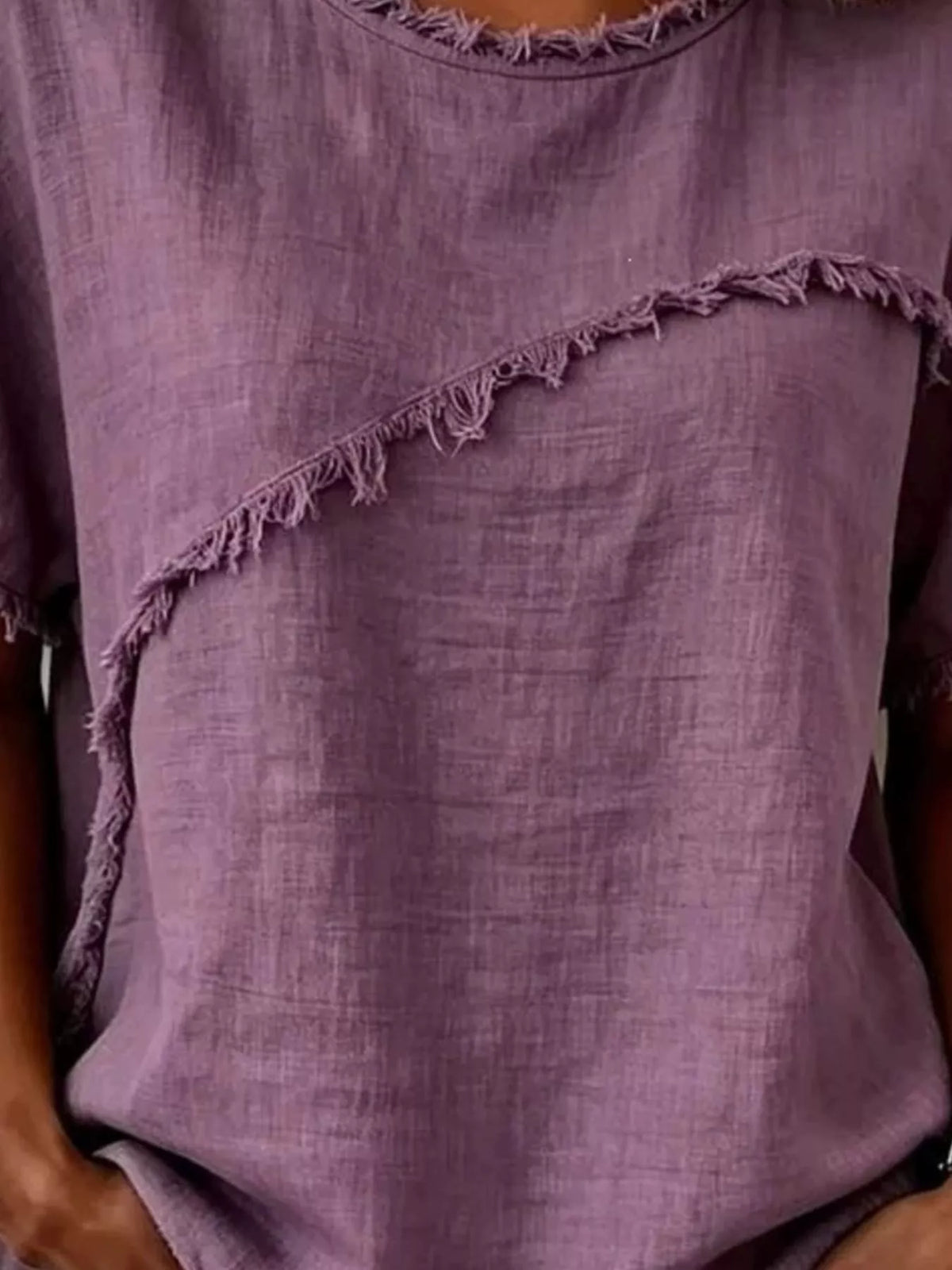 Full Size Frayed Hem Short Sleeve Top Plus Size | STAHlin RADIANCE
