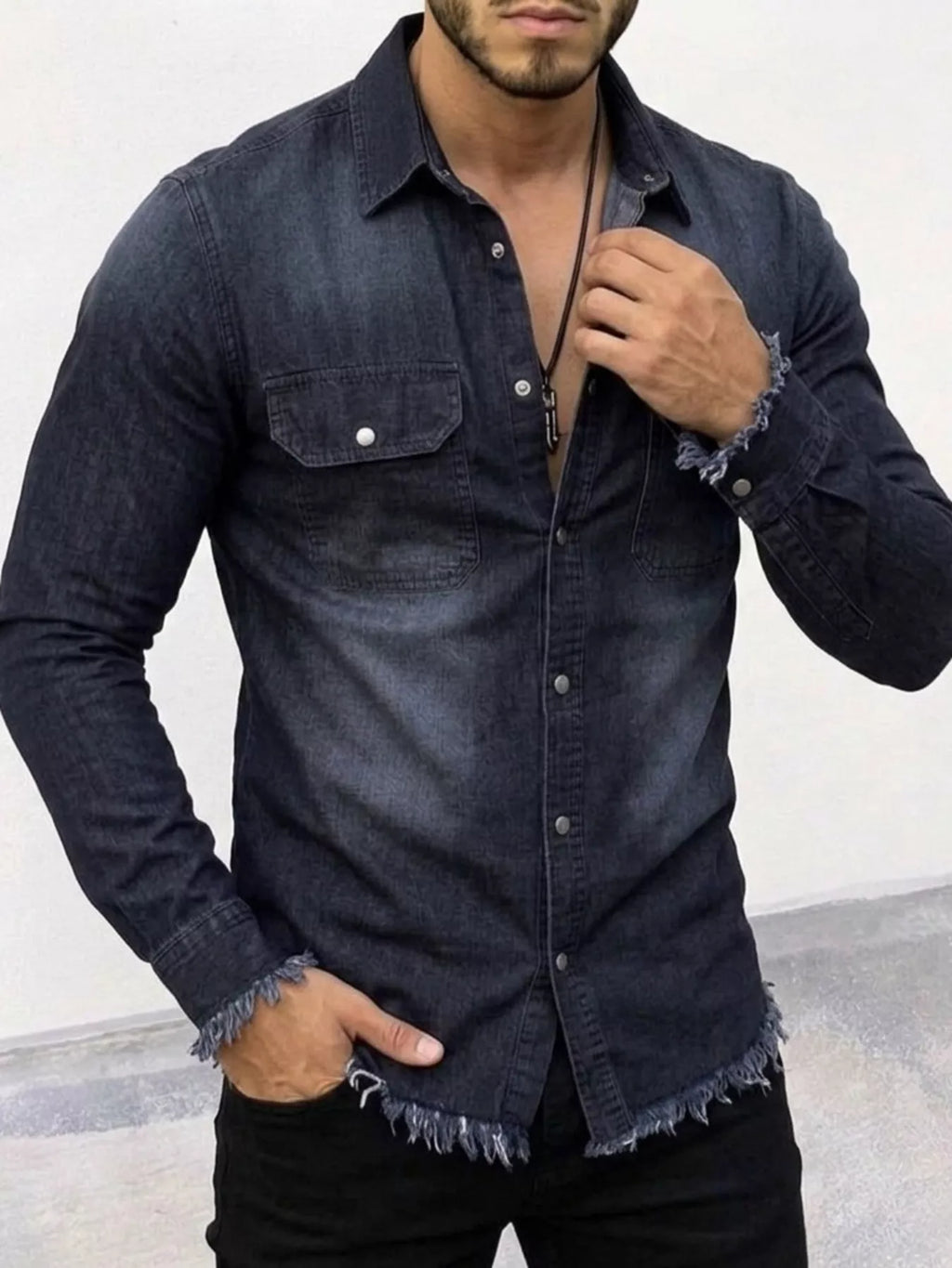 Men's Frayed Hem Denim Shirt | STAHlin RADIANCE