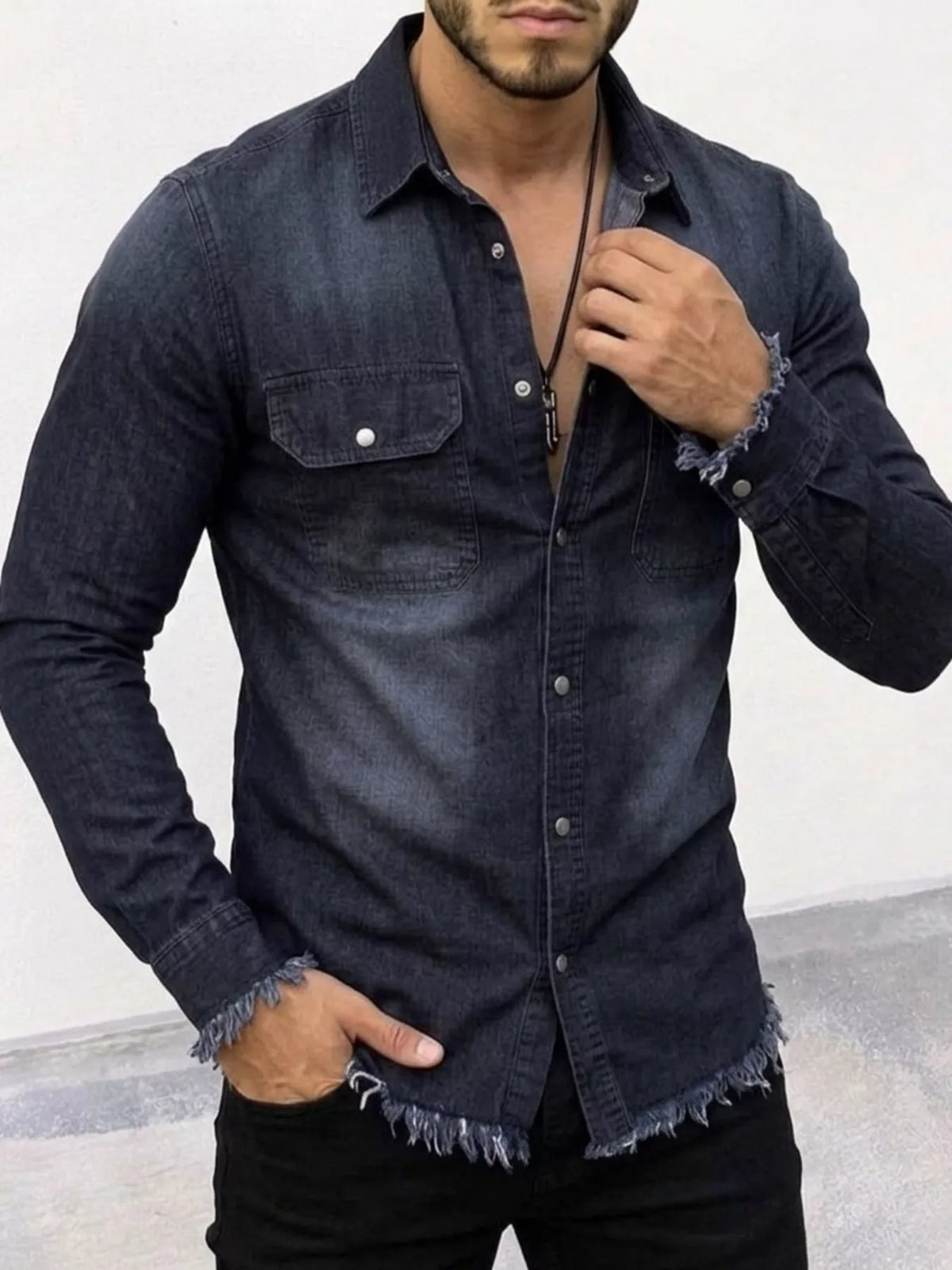 Men's Frayed Hem Denim Shirt | STAHlin RADIANCE