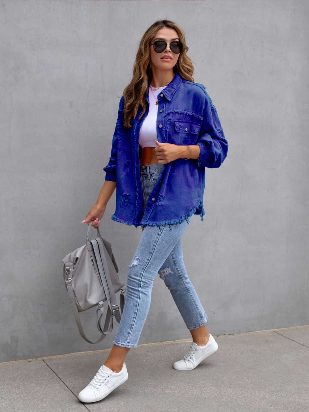 Distressed Drop Shoulder Denim Jacket | STAHlin RADIANCE