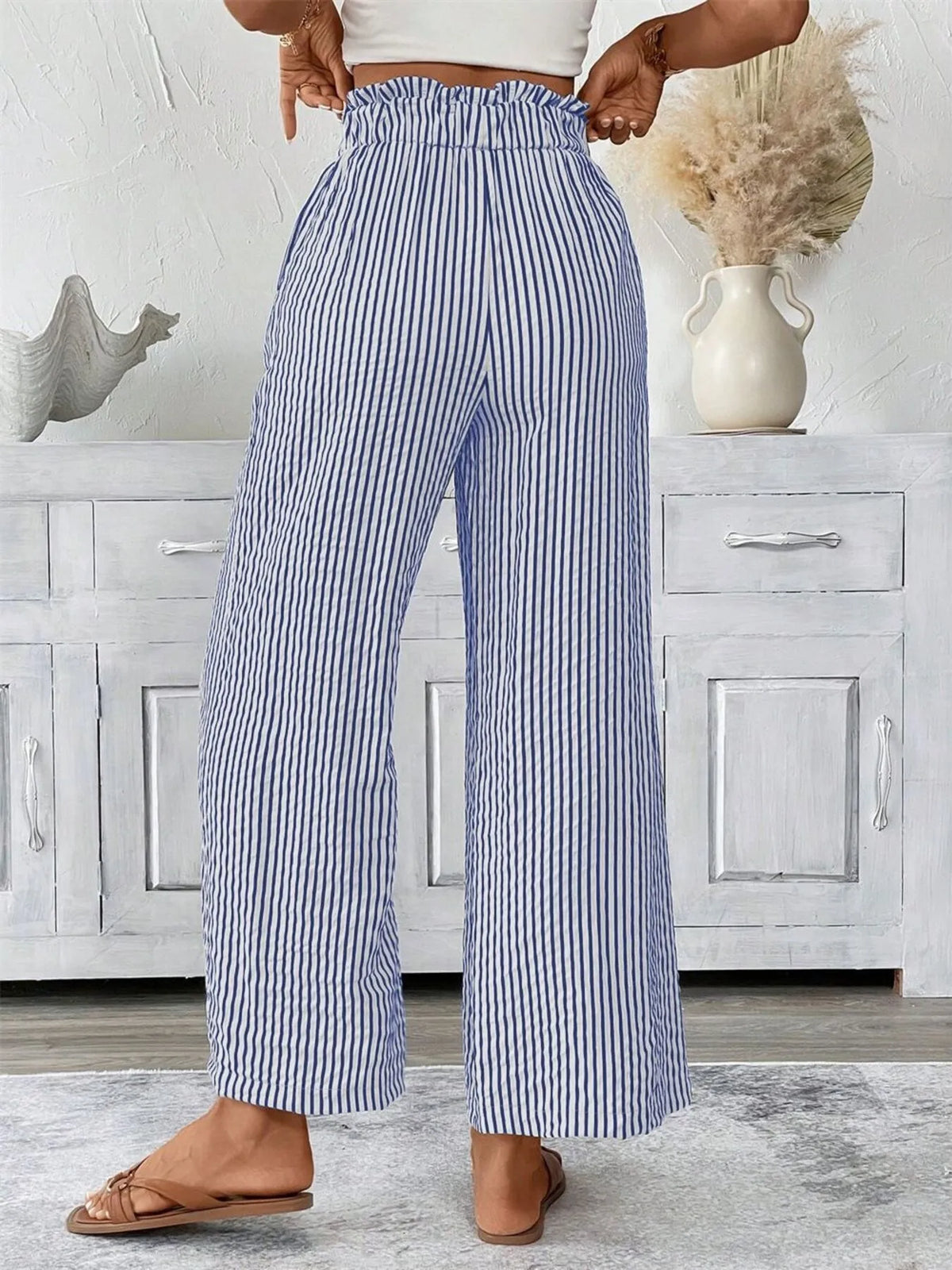 Full Size Striped Wide Leg Paper Bag Pants Plus Size | STAHlin RADIANCE