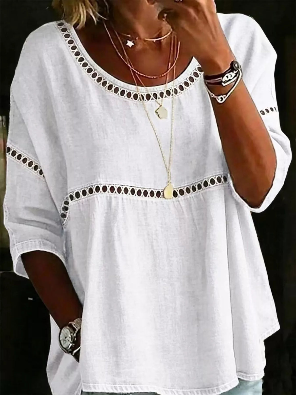 Full Size Hollow Out Round Neck Top Plus Size | STAHlin RADIANCE