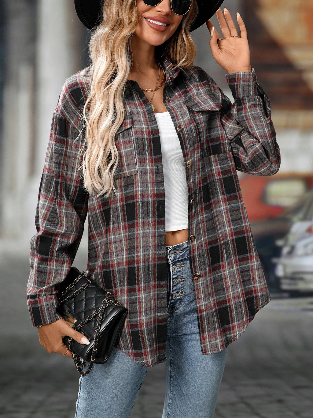 Oversized Plaid Button-Up Shirt | STAHlin RADIANCE