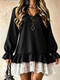 V-Neck Long Sleeve Ruffle Hem Lace Detail Dress | STAHlin RADIANCE