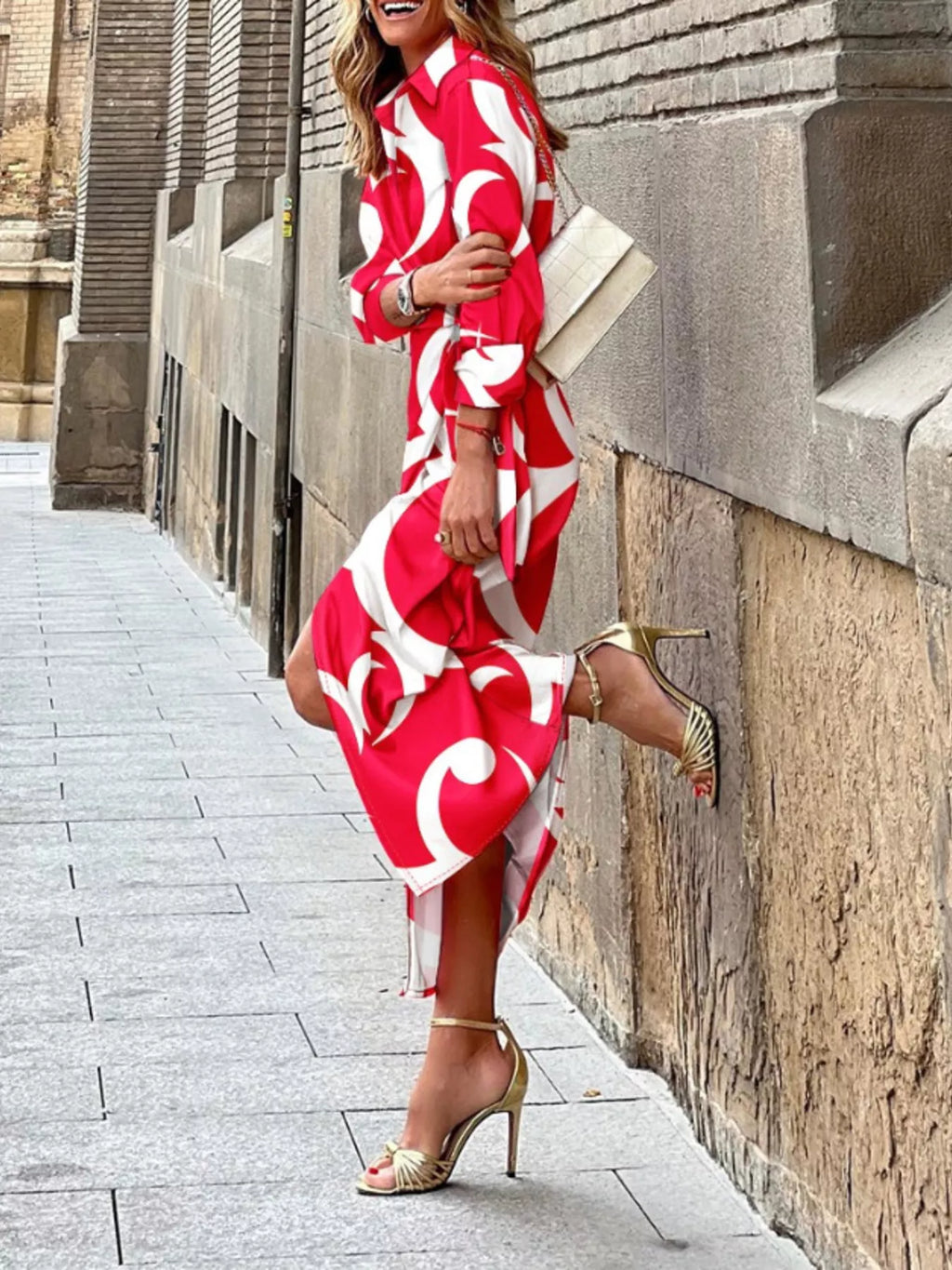 Printed Collared Neck Shirt Dress | STAHlin RADIANCE