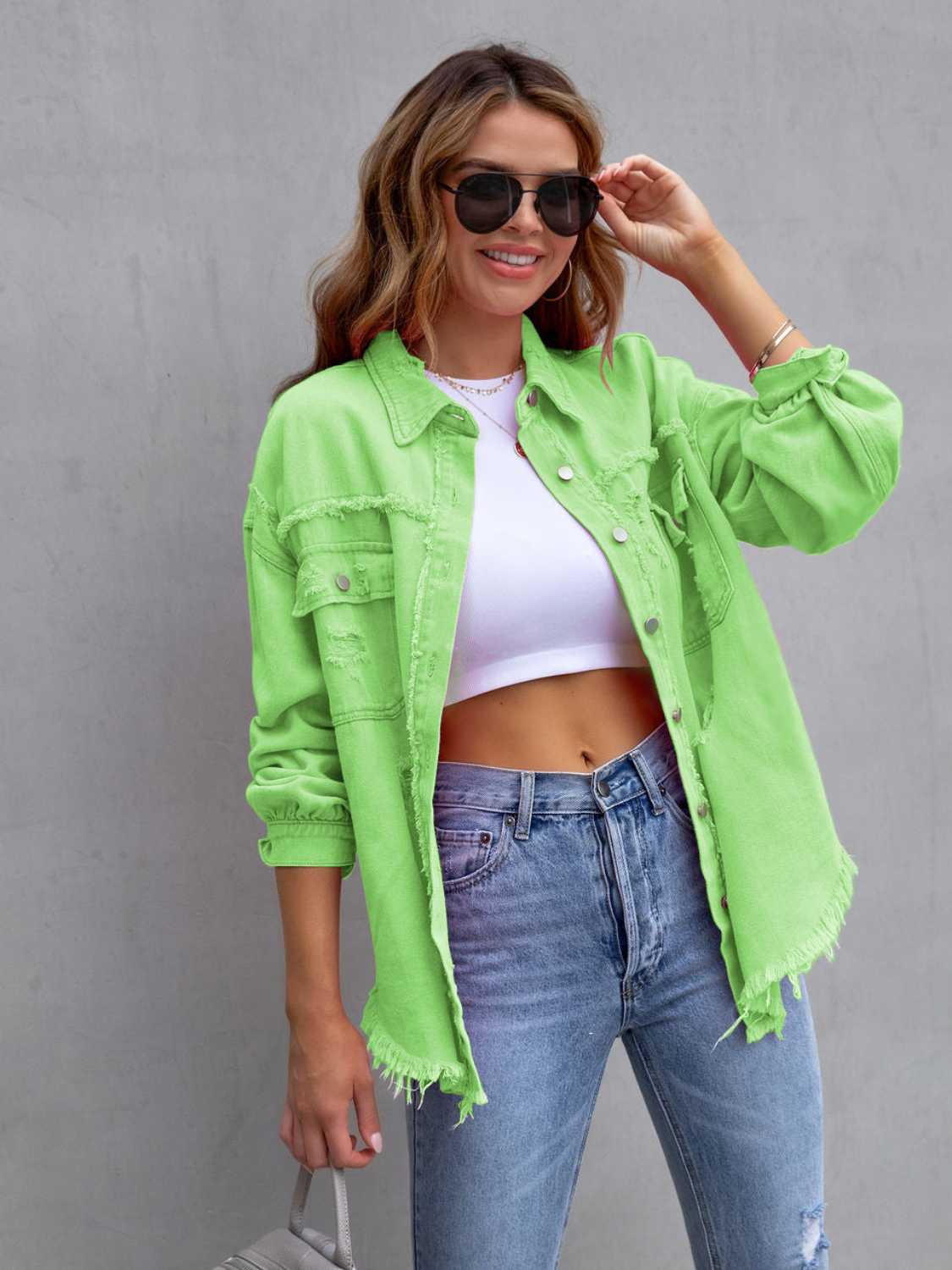Distressed Drop Shoulder Denim Jacket | STAHlin RADIANCE
