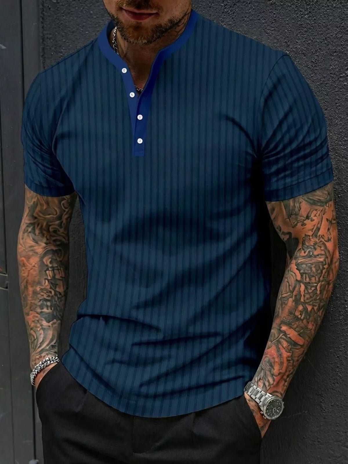 Men's Full Size Striped Short Sleeve Top Plus Size | STAHlin RADIANCE