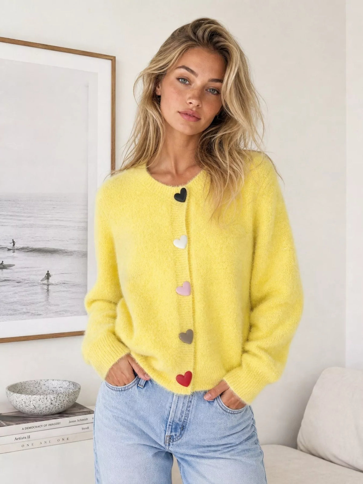 Heart Buttons Fuzzy Cardigan | STAHlin RADIANCE