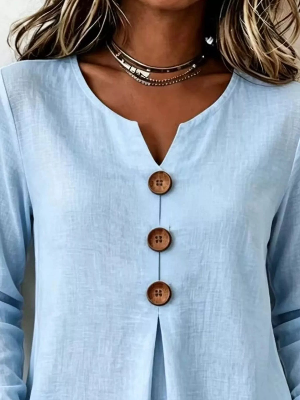 Full Size Decorative Button Long Sleeve Blouse Plus Size | STAHlin RADIANCE