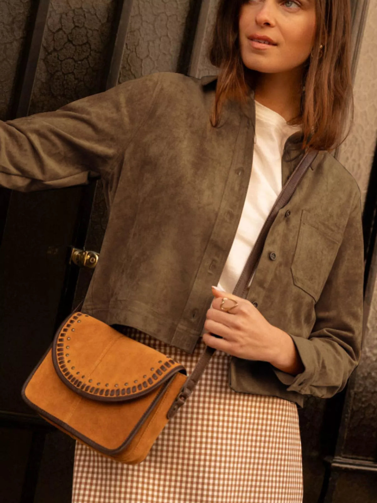 Cropped Faux Suede Button-Down Jacket | STAHlin RADIANCE