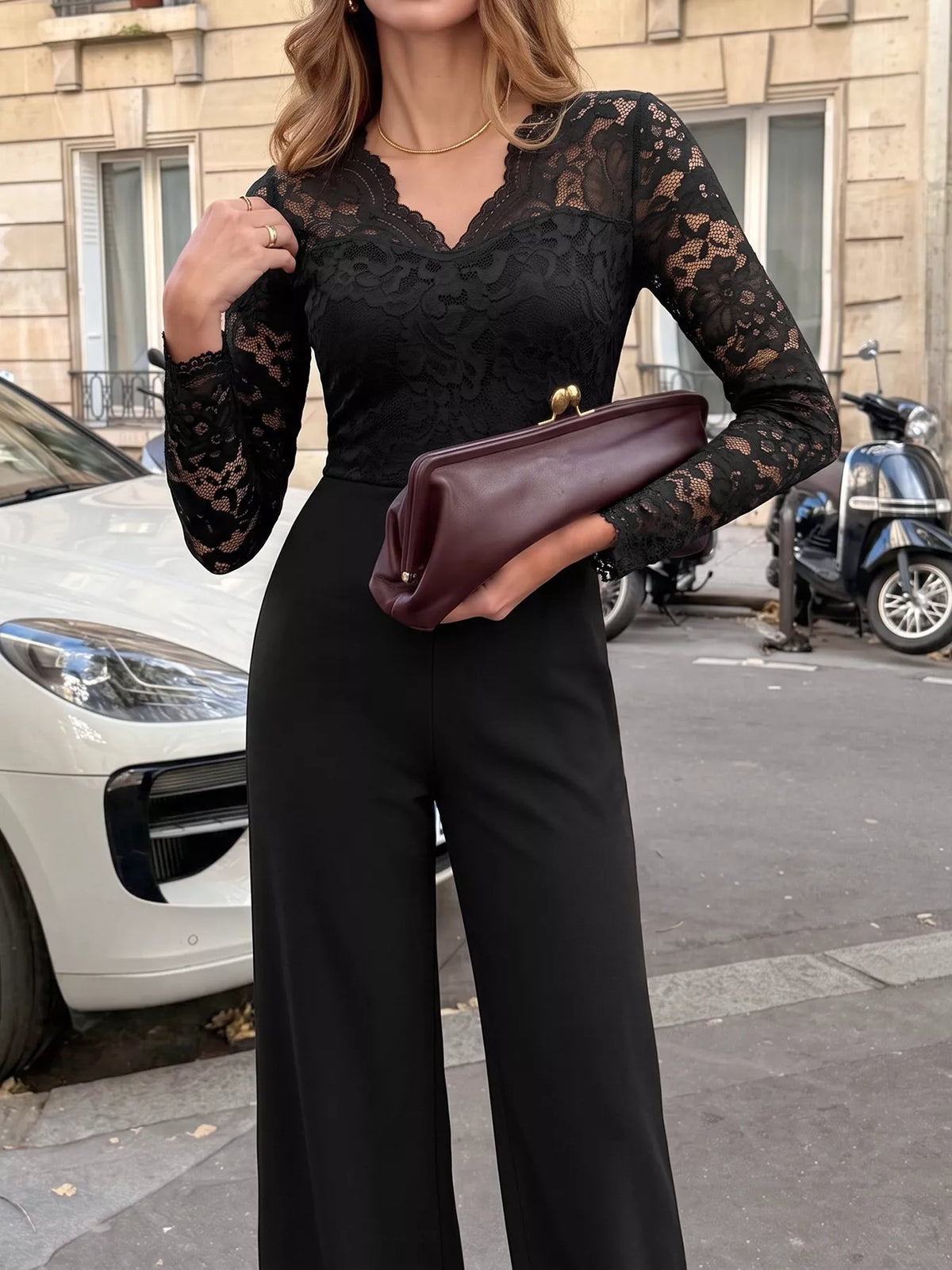 Lace Long Sleeve Wide-Leg Jumpsuit | STAHlin RADIANCE