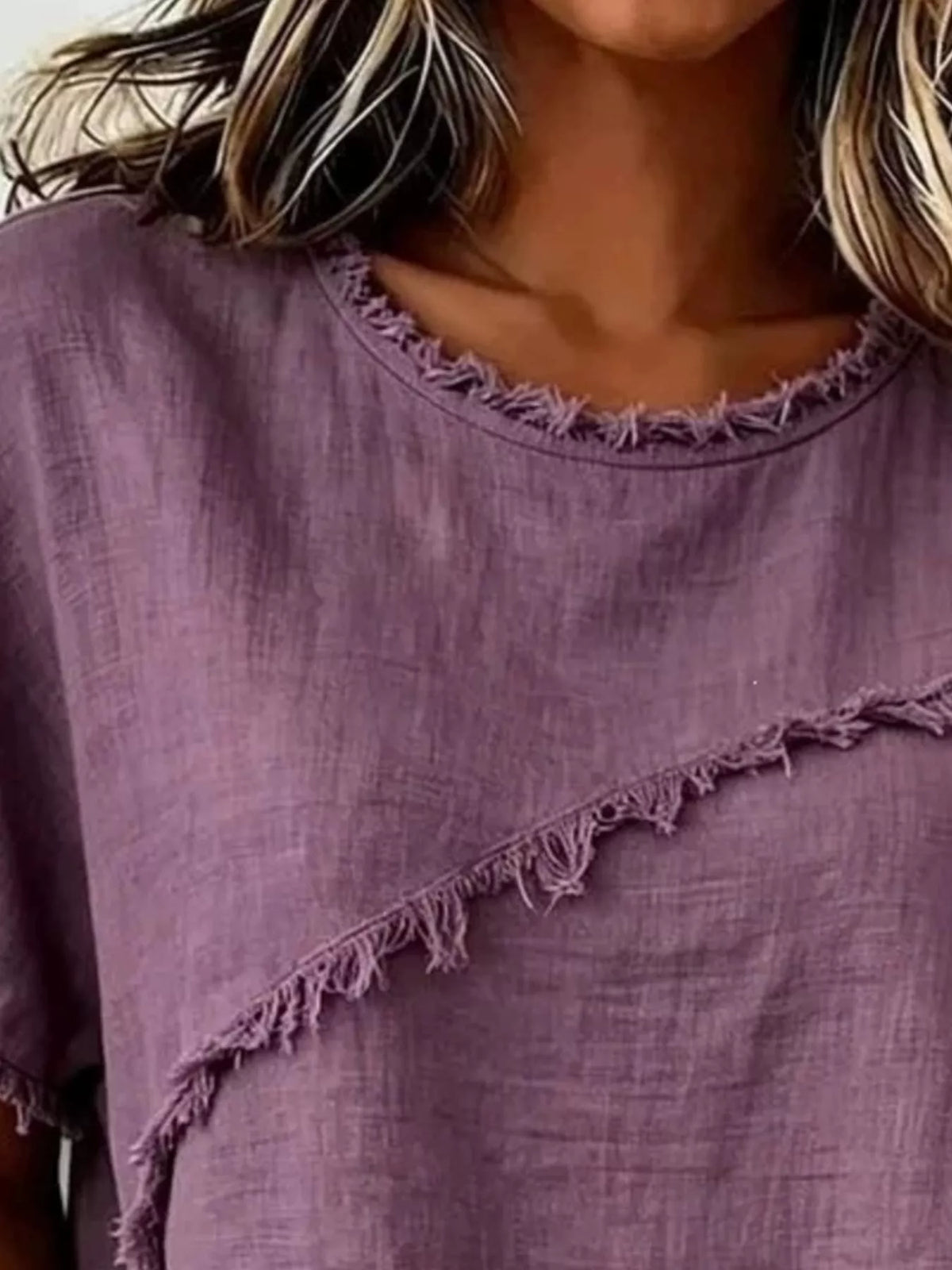 Full Size Frayed Hem Short Sleeve Top Plus Size | STAHlin RADIANCE