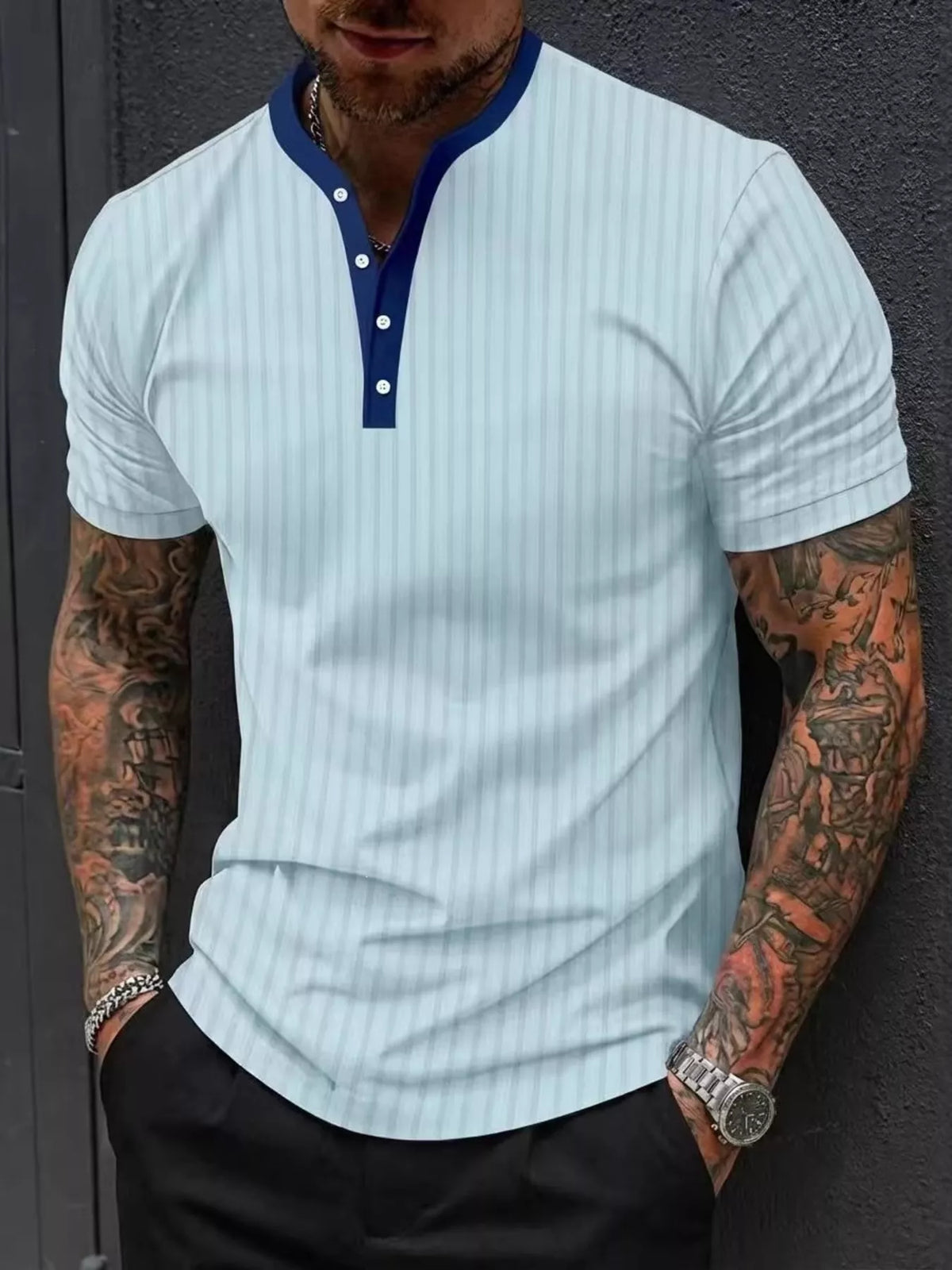 Men's Full Size Striped Short Sleeve Top Plus Size | STAHlin RADIANCE