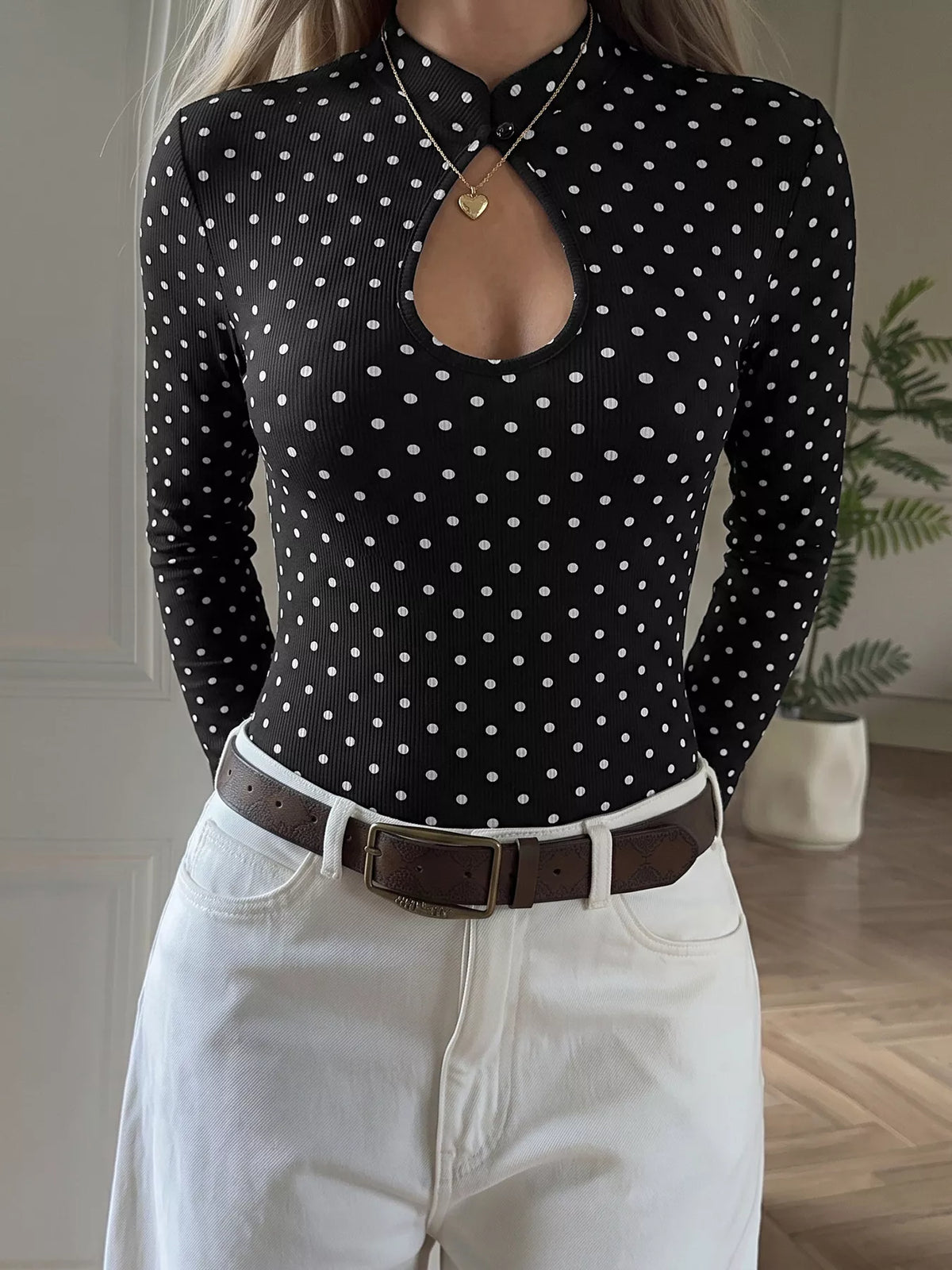 Polka Dot Cutout Long Sleeve Bodysuit | STAHlin RADIANCE