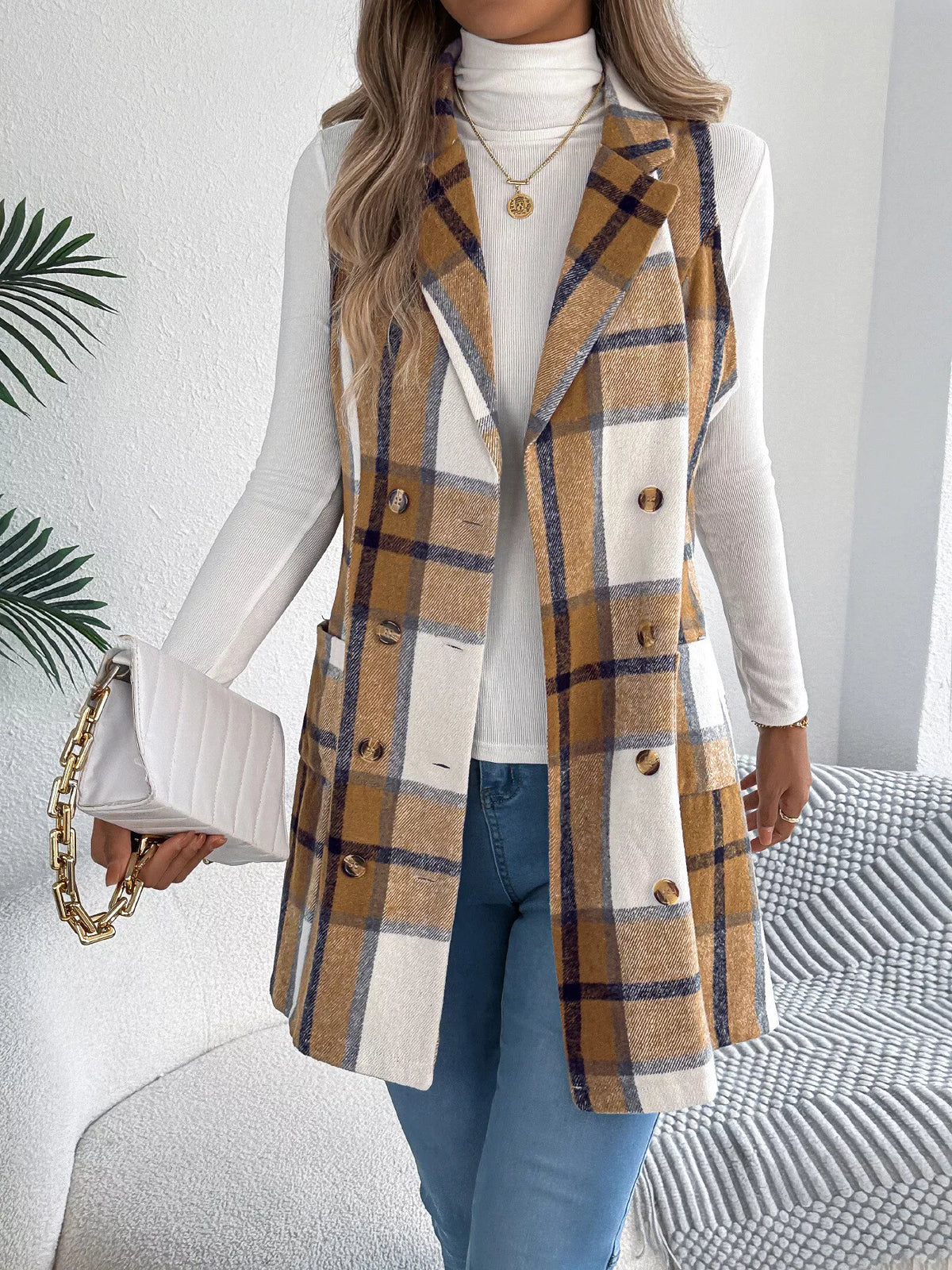 Plaid Double-Breasted Vest Coat | STAHlin RADIANCE