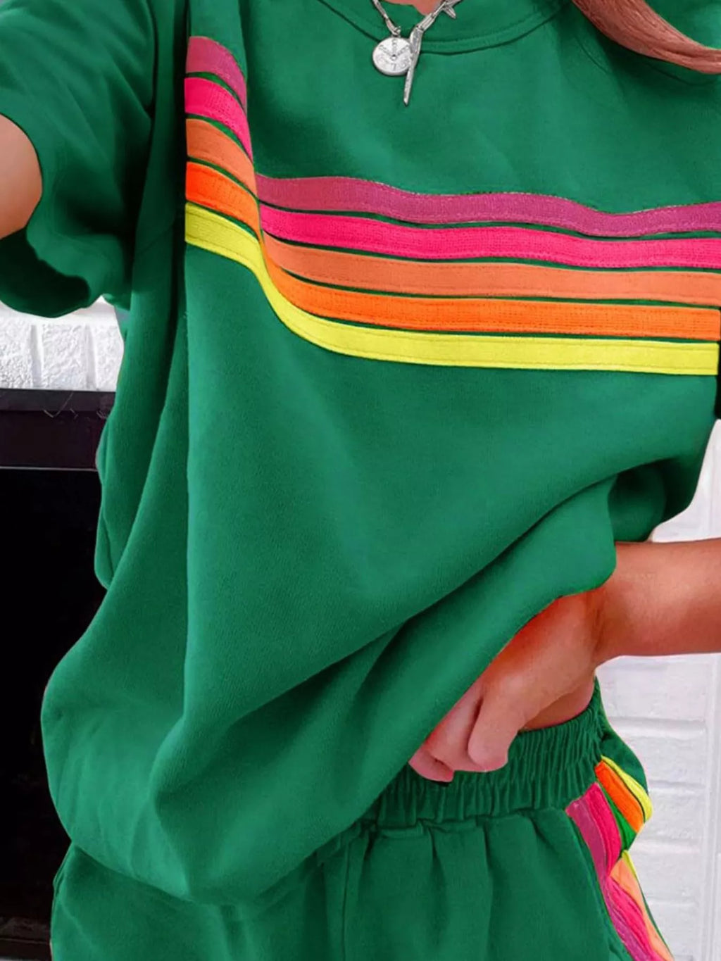 Rainbow Striped Round Neck Top and Shorts Set | STAHlin RADIANCE