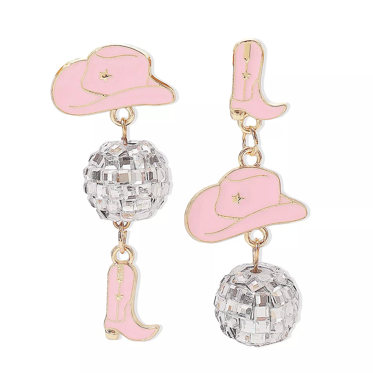 Asymmetrical Cowgirl Boot Hat Ball Dangle Earrings | STAHlin RADIANCE