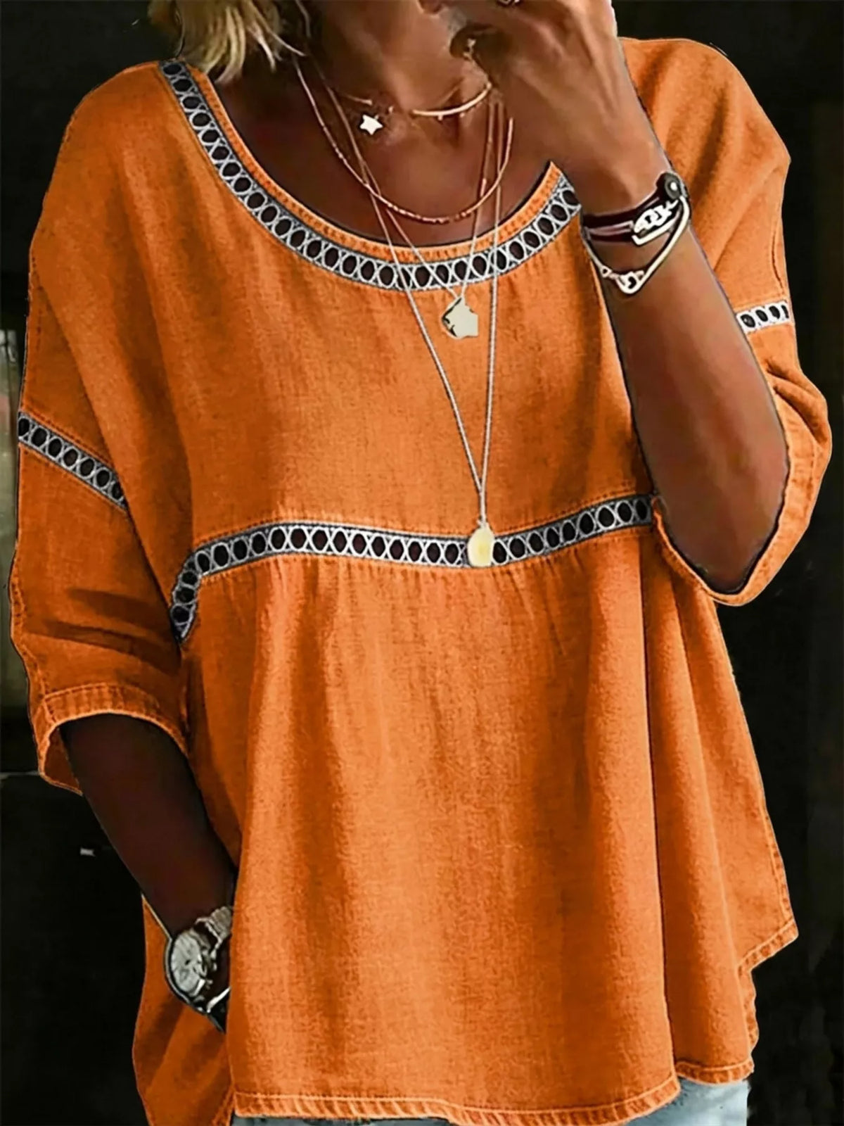 Full Size Hollow Out Round Neck Top Plus Size | STAHlin RADIANCE