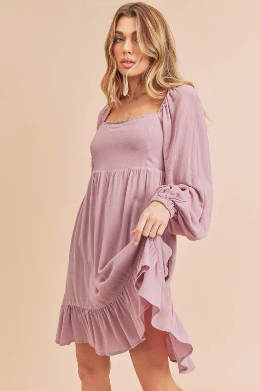 Aemi + Co Ruffled Hem Square Neck Balloon Sleeve Mini Dress | STAHlin RADIANCE