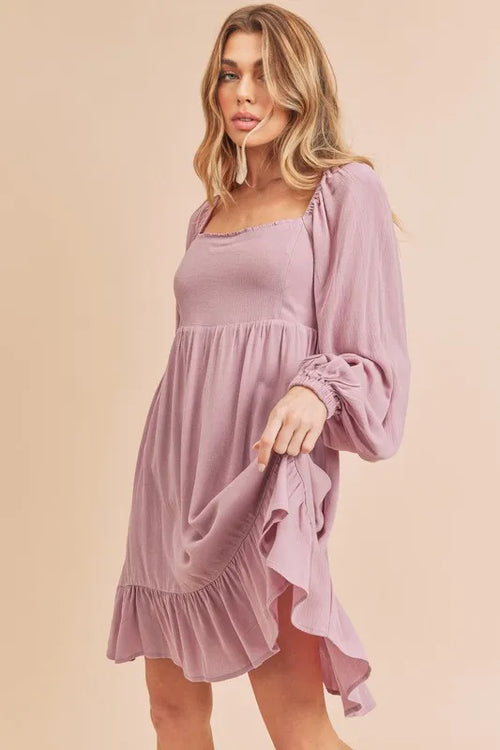 Aemi + Co Ruffled Hem Square Neck Balloon Sleeve Mini Dress | STAHlin RADIANCE