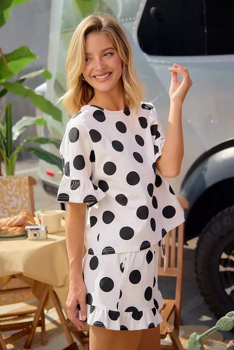 BiBi Polka Dots Printed Ruffled Detail Top And Shorts Set | STAHlin RADIANCE